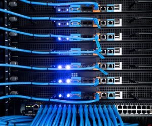 Various interfaces on the back of the network server